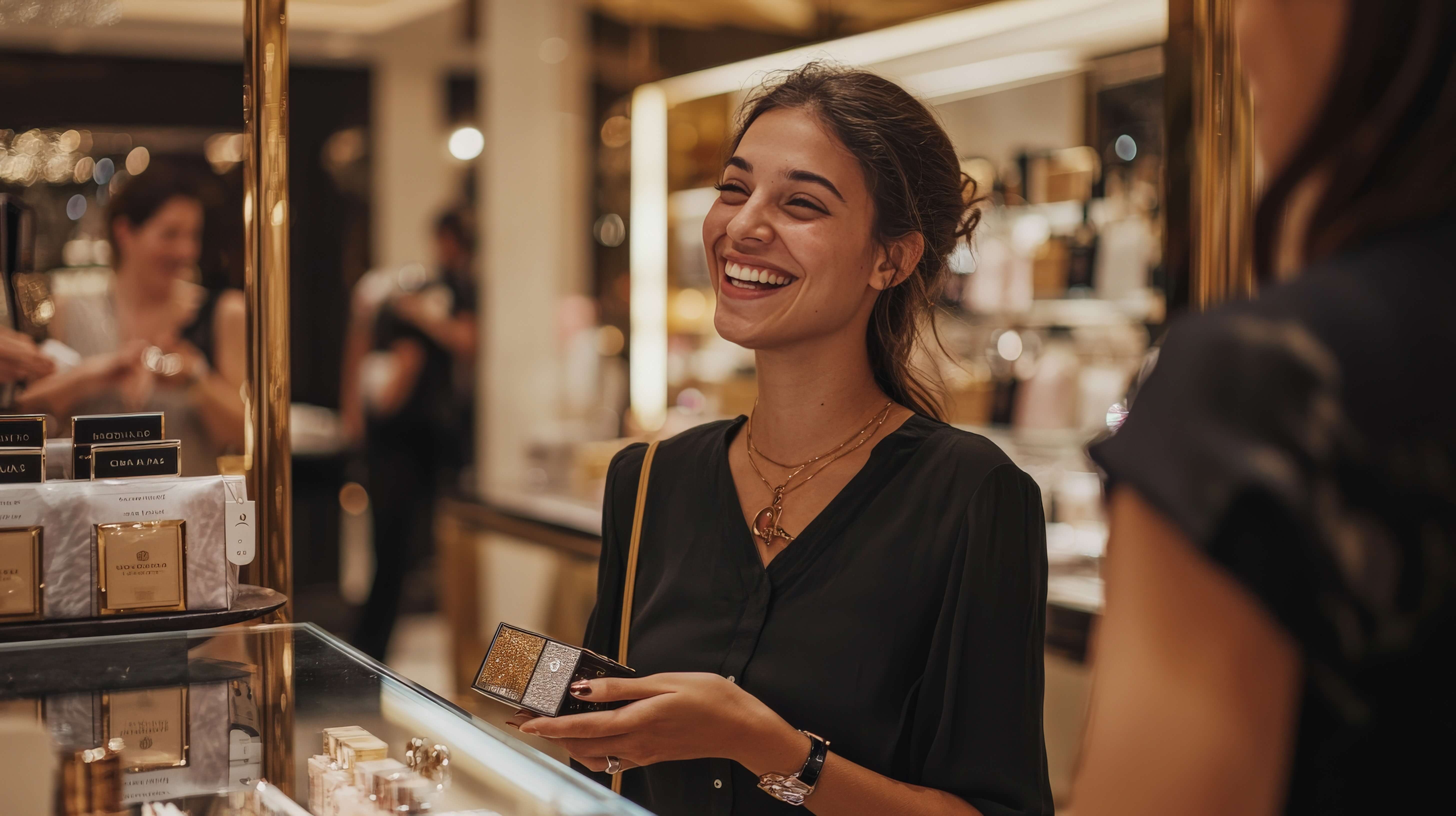 Happy customer in luxury store