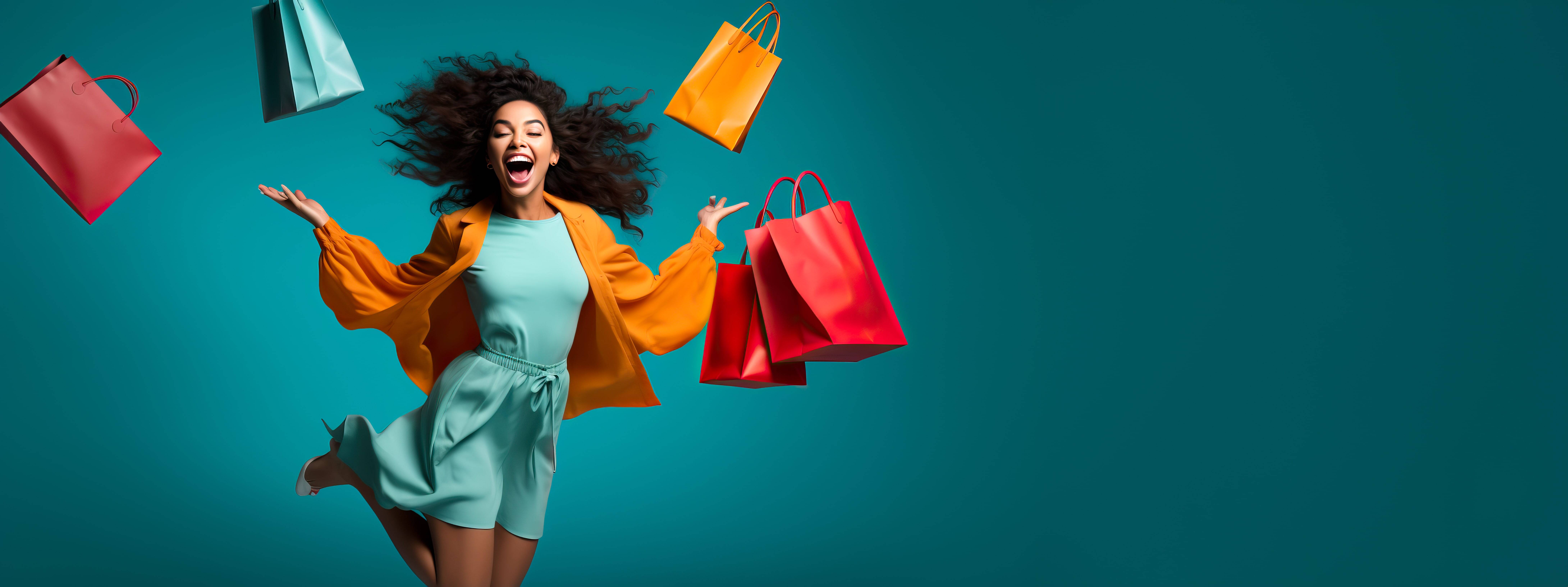 Happy customer with shopping bags